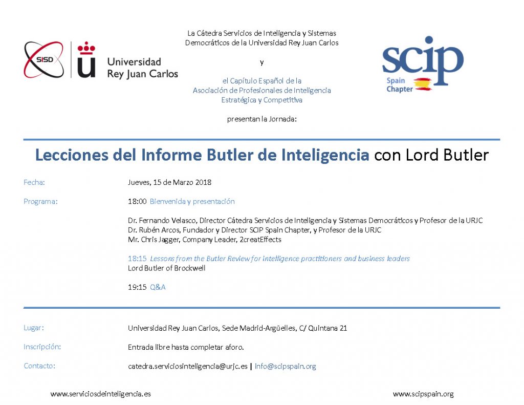 Jornada Lecciones del Informe Butler de Inteligencia con Lord Butler